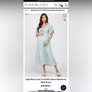 Pinkblush Light Blue Front Tie Ruffle Sleeve Maternity
Midi Dress - Small